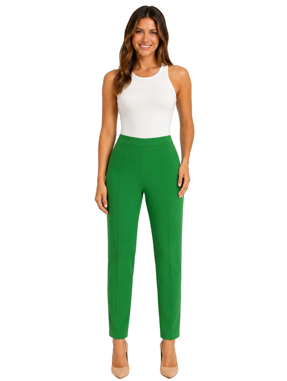 Nina Leonard Green Tummy Control Pull On Pants Size M Stretch Straight Leg NWT